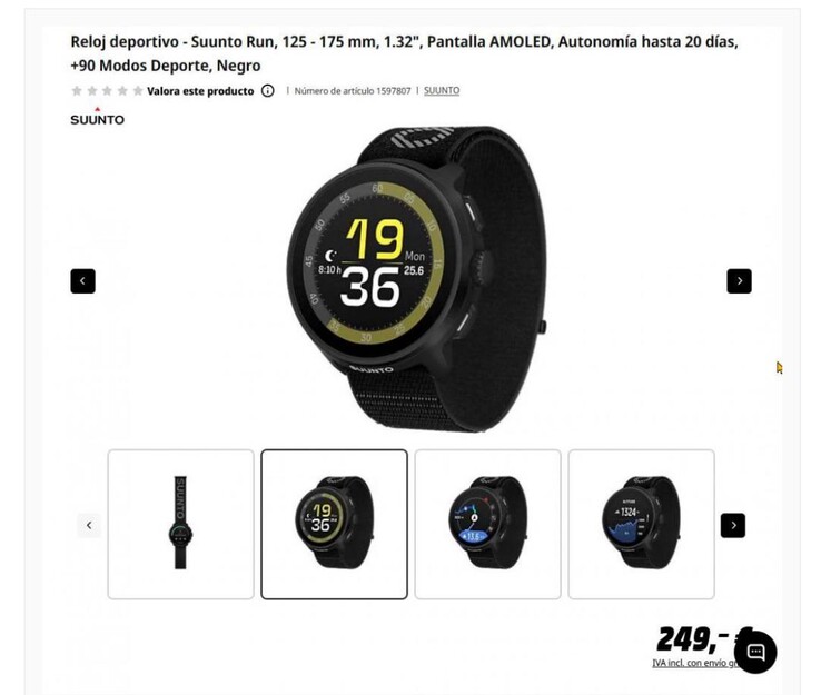 Листинг часов Suunto Run на сайте MediaMarkt Spain. (Источник изображения: u/GoatInformal9622 через Reddit)