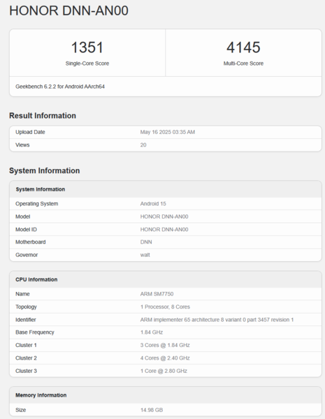 Листинг Snapdagon 7 Gen 4 Geekbench (источник изображения: Geekbench)