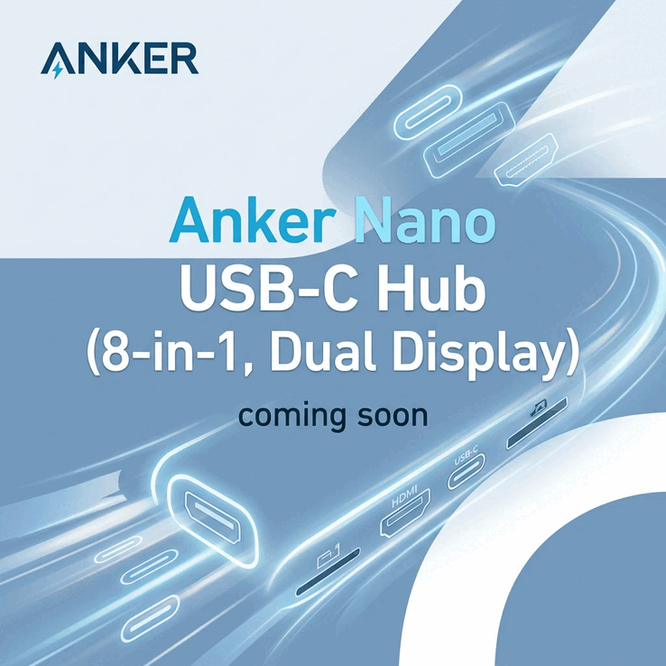 Тизерное изображение концентратора Anker Nano USB-C Hub (8-в-1, двойной дисплей)