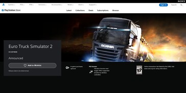 Листинг Euro Truck Simulator 2 в PlayStation Store (Источник изображения: PlayStation)