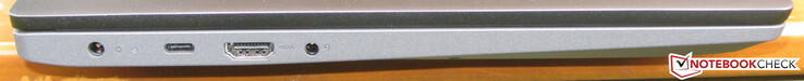 Левая сторона: разъем питания, USB 3.2 Gen 2 (Type C; DisplayPort, Power Delivery), HDMI, комбинированный аудио разъем