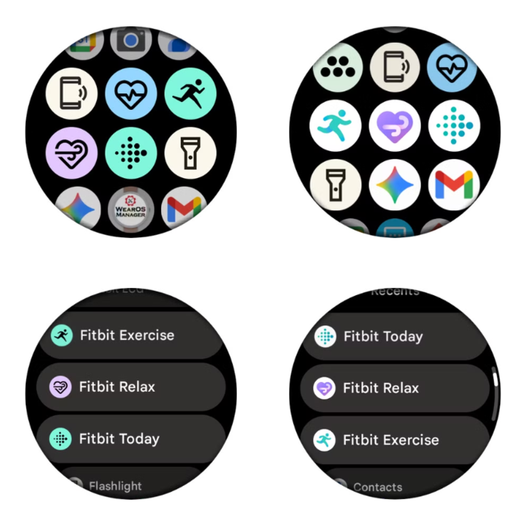 Старый (слева) и новый (справа) значки приложений Fitbit для WearOS. (Источник изображения: Android Police, отредактировано)