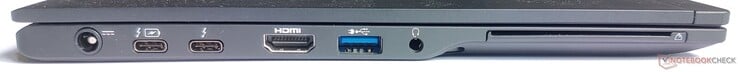 Слева: Гнездо питания, 2x Thunderbolt 3, HDMI, 1x USB A 3.1 Gen 1, аудио 3.5 мм, слот для смарт-карты