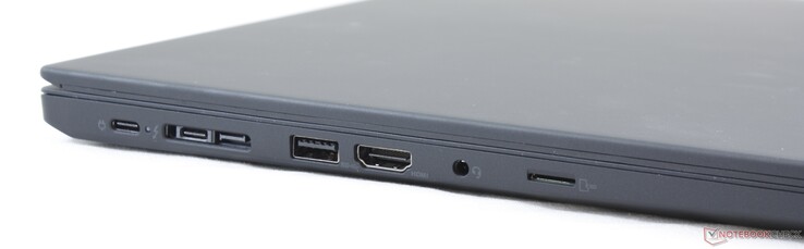 Левая сторона: USB Type-C Gen. 1, USB Type-C Gen. 2 + Thunderbolt 3, ThinkPad Dock, HDMI 1.4, аудио разъем, слот для карт памяти