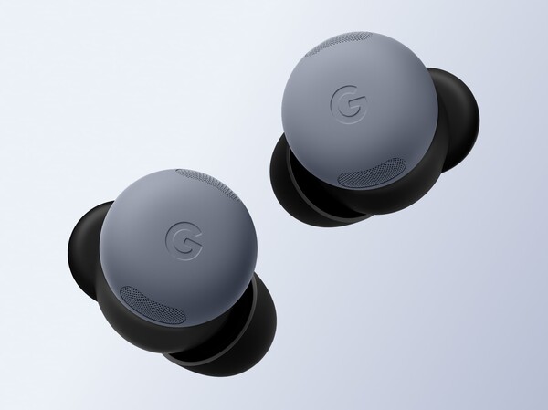 Pixel Buds Pro 2 в цвете Moonstone с соответствующей ветрозащитной сеткой. (Источник изображения: Google)