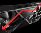 Графический процессор Nvidia RTX 5090 со стрелкой вниз, указывающей на падение производительности.