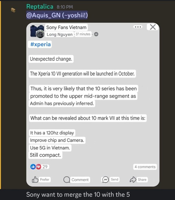 Слухи о дате выхода Sony Xperia 10 VII. (Источник изображения: через Reddit)