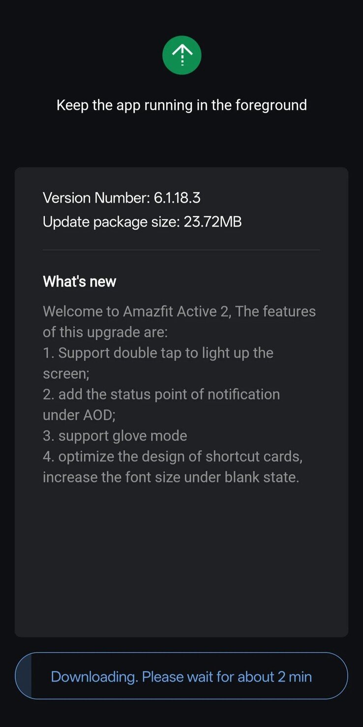 Примечания к выпуску программного обеспечения версии 6.1.18.3 для Amazfit Active 2. (Источник изображения: u/cliffr39 через Reddit)