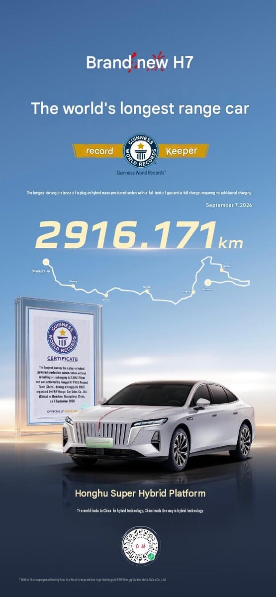 Сертификат Гиннесса о рекорде модельного ряда Hongqi H7