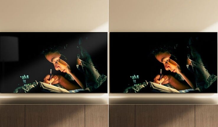Иллюстративный пример антибликовой пленки Immersive Black Screen Pro (R), используемой в HD-телевизорах Bravia 9 II.
