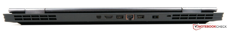 Задняя сторона: вентиляционная решетка, Mini DisplayPort 1.4a, HDMI 2.0, USB 3.1 Gen 2, RJ45, USB 3.1 Gen 1, разъем питания, слот для замка, вентиляционная решетка