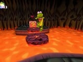 Скриншот Croc Legend of Gobbos показывает, как Крок прыгает через лаву