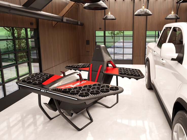 Воздушный спидер Leo Flight JetBike достаточно мал, чтобы поместиться в гараже для домашней зарядки. (Источник изображения: Leo Flight)