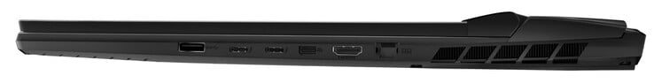 Правая сторона: USB 3.2 Gen 2 (USB-A), 2x Thunderbolt 4 (USB-C; DisplayPort), Mini DisplayPort, HDMI, гигабитный Ethernet