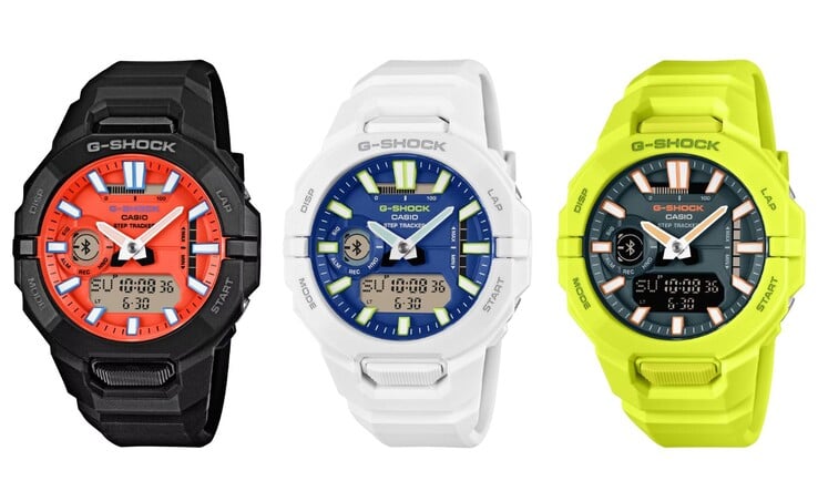Слева направо: часы Casio G-Shock моделей GBA950-1A4, GBA950-7A2 и GBA950-9A3