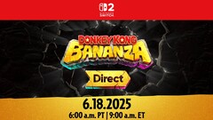 Тизер Donkey Kong Bananza Direct. В среду, 18 июня, на Direct будет раскрыта информация о предстоящей игре для Switch 2 (Источник изображения: Nintendo)
