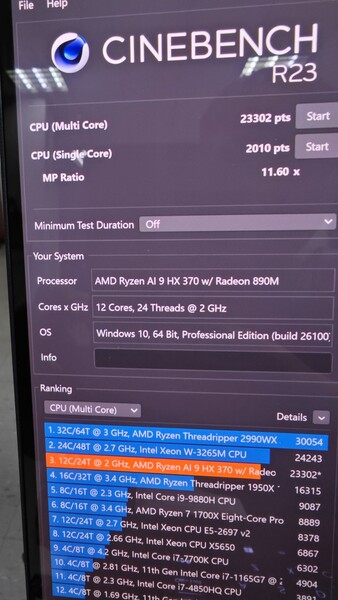Результат AMD Ryzen AI 9 HX 370 Cinebench R23 (источник изображения: HXL on X)