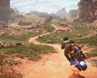 Изображение, показывающее Кей Весс на ее спидере в игре Star Wars Outlaws.