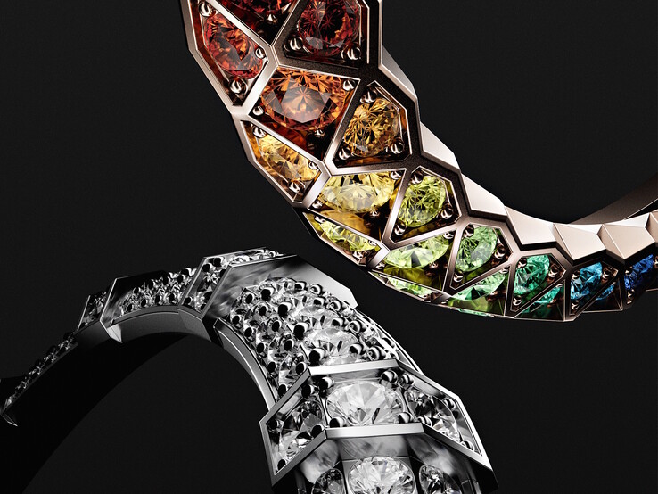 Драгоценные камни и бриллианты наушников Loewe Ice Diamond и Noir Rainbow вручную вправлены в золотые кольца, украшающие каждую чашечку наушников. (Источник изображения: Loewe)