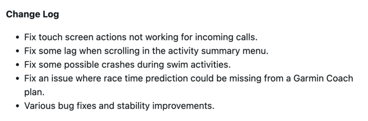 Журнал изменений версии 27.09 для других смарт-часов Garmin Forerunner. (Источник изображения: Garmin)