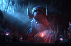 Скриншот Subnautica Below Zero Steam, на котором изображен замороженный левиафан в пещере