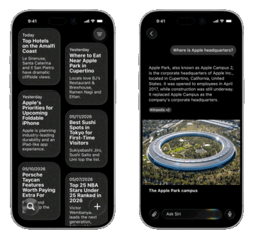 Судя по всему, Apple планирует выпустить совершенно новое приложение для Siri, которое будет включать в себя список бесед (слева) и чатбота, похо
