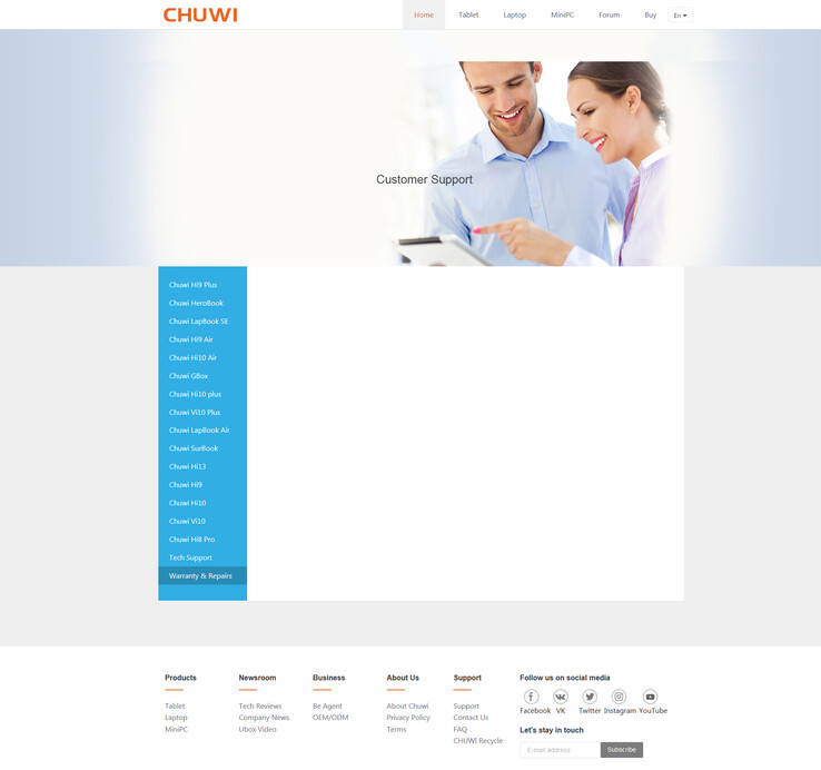 Страница о гарантии на сайте Chuwi выглядит неубедительно