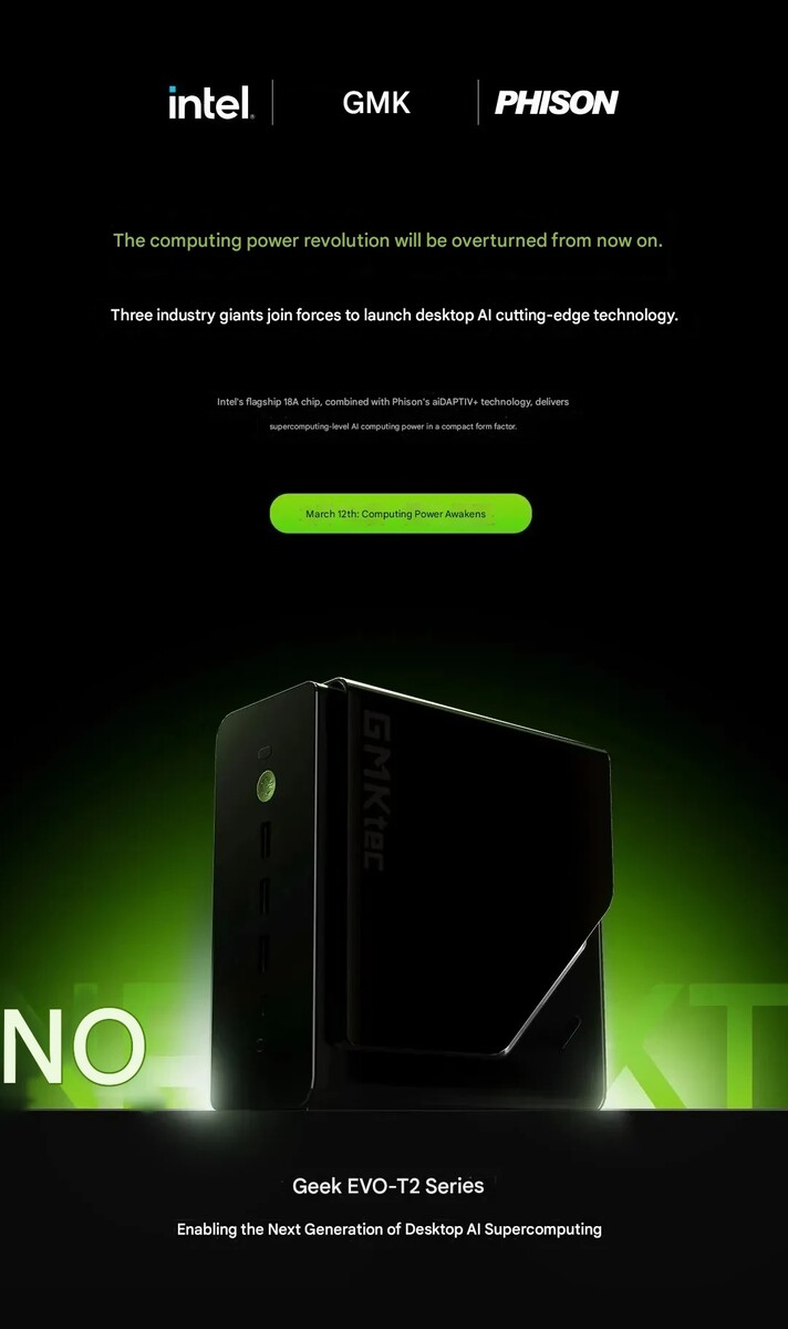Мини-ПК GMKtec Evo-T2 будет оснащен процессорами Intel Panther Lake.