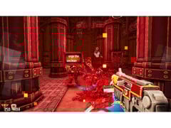 Геймплейный скриншот из игры Warhammer 40,000: Boltgun - Words of Vengeance, демонстрирующий игровой процесс, основанный на наборе текста. (Источник изображения: Steam)