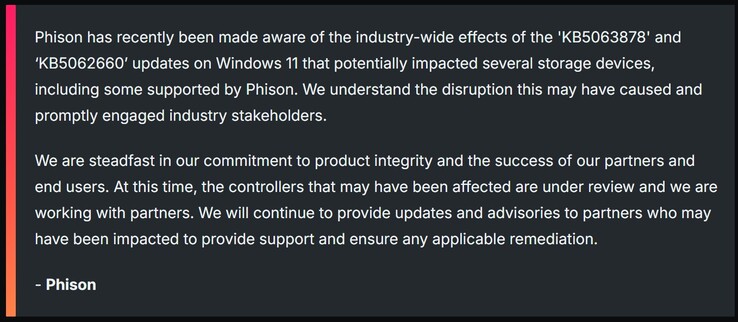 Заявление компании Phison по этому поводу (Источник изображения: Wccftech)