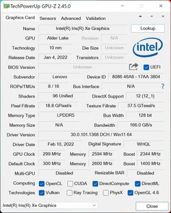 GPU-Z Iris Xe Graphics 96 EU