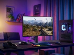 27-дюймовый игровой OLED-монитор Alienware AW2726DM показан на рабочем столе
