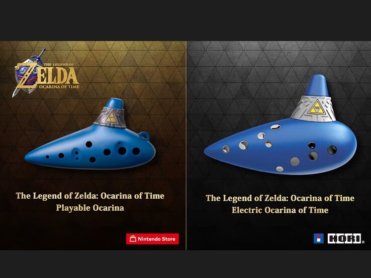 Акустическая (слева) и электронная окарины (справа) для ремейка игры «The Legend of Zelda: Ocarina of Time».