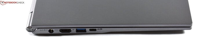 Левая сторона: разъем питания, HDMI, USB 3.1 Gen 2 type A, USB 3.1 Gen 2 type C