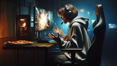 Геймер в ярости бросает игру. (Источник изображения: Notebookcheck через Dall-e 3)