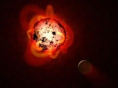 Художественная иллюстрация, изображающая протопланету и луну.