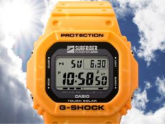 Часы Casio Surfrider Foundation Japan (на фото) имеют яркий, рассветно-желтый корпус и ремешок, изготовленные из биосмолы смешанных цветов. (Источник изображения: Casio)