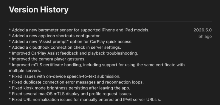 Примечания к выпуску приложения Home Assistant для iOS версии 2026.5
