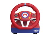 Колесо Hori Mario Kart Racing Wheel Pro Mini для Nintendo Switch 2 выполнено в цветовой тематике Марио.