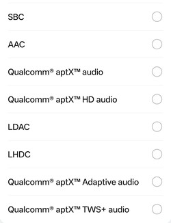 Доступные аудиокодеки Bluetooth