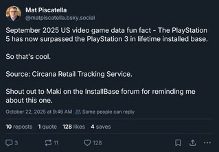 Circana PS5 installed base vs PS3 (Источник изображения: аккаунт Bluesky Mat Piscatella)