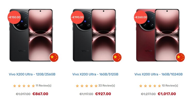 Цены на импорт Vivo X200 Ultra на сайте Tradingshenzhen в середине июля 2025 г