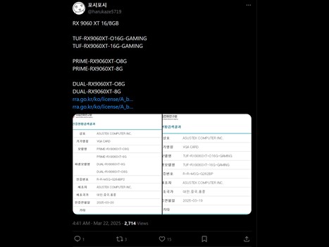 harukaze5719 Сообщение Asus RX 9060 XT X (Источник изображения: скриншот, аккаунт harukaze5719 X)