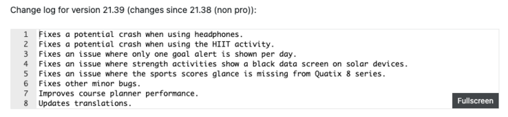 Журнал изменений Garmin Fenix 8 beta версии 21.39