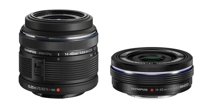 Помимо объектива 14–42 мм f/3,5–5,6 II (слева), компания Olympus также предлагает компактную версию EZ своего комплектного зум-объектива.
