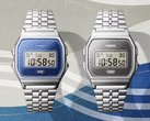 Casio Vintage AE159WEVJ-2 и AE159WEVJ-7 на голубом и приглушенном серебристом фоне.