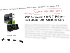 Nvidia GrForce RTX 5070 Ti предположительно выйдет на рынок 20 февраля. (Источник изображения: Proshop)