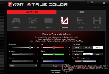 Режим "Designer View" позволяет отрегулировать цвета, цветовую температуру, контрастность и гамму