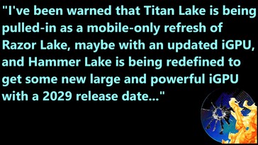 Утечка информации об Intel Titan Lake и Intel Hammer Lake. (Источник изображения: Moore's Law Is Dead на YouTube)