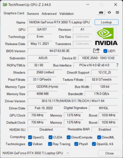 GPU-Z: NVIDIA GeForce RTX 3050 Ti